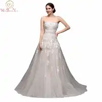 100% Real Images High Quality Cheap Champagne Wedding Dresses A-line Swetheart Bride Gowns Lace vestido de noiva com manga