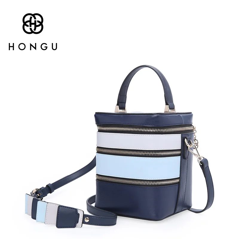 

HONGU 2017 New Bucket Women Bag Fashiona Shoulder Messenger Female Bag High Quality Genuine Leather Bag C