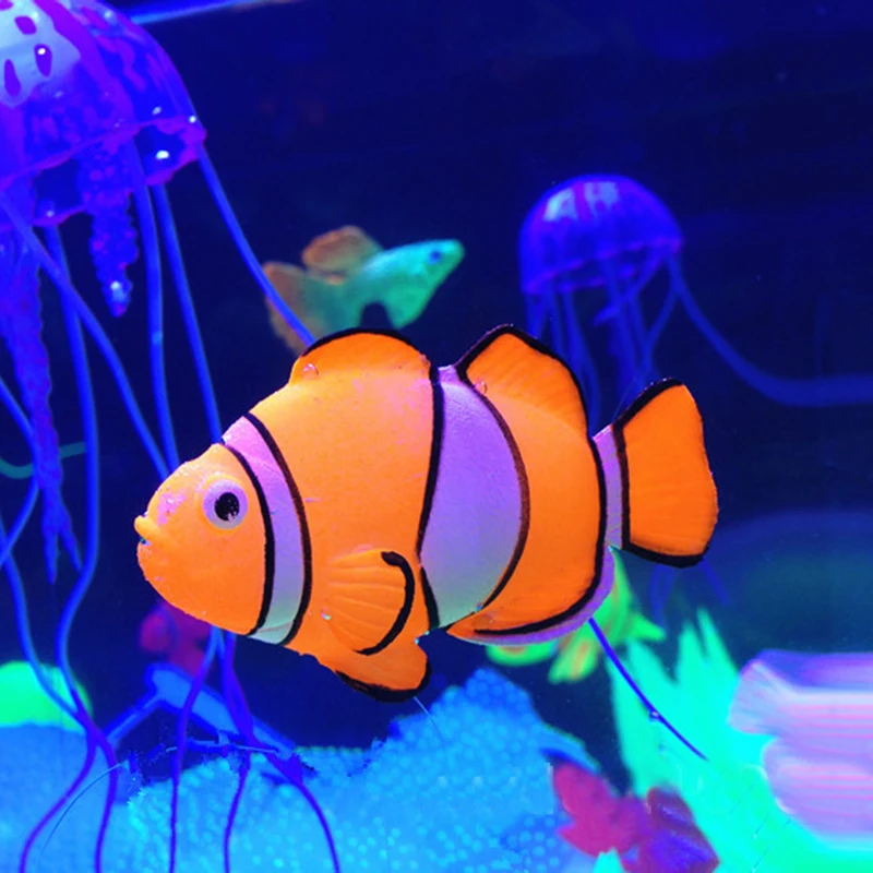 

1 Pcs Artificial Clown Fish Figurines Miniatures Home Decor Glowing Effect Aquarium Fish Tank Water Ornament