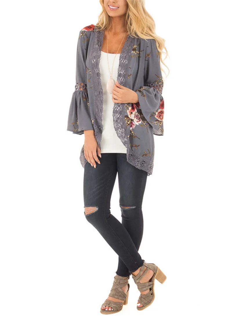 Gladiolus 2019 Spring Womens Tops And Blouses Loose Floral Print Flare Sleeve Lace Women Kimono Cardigan Summer Shirts Plus Size (66)