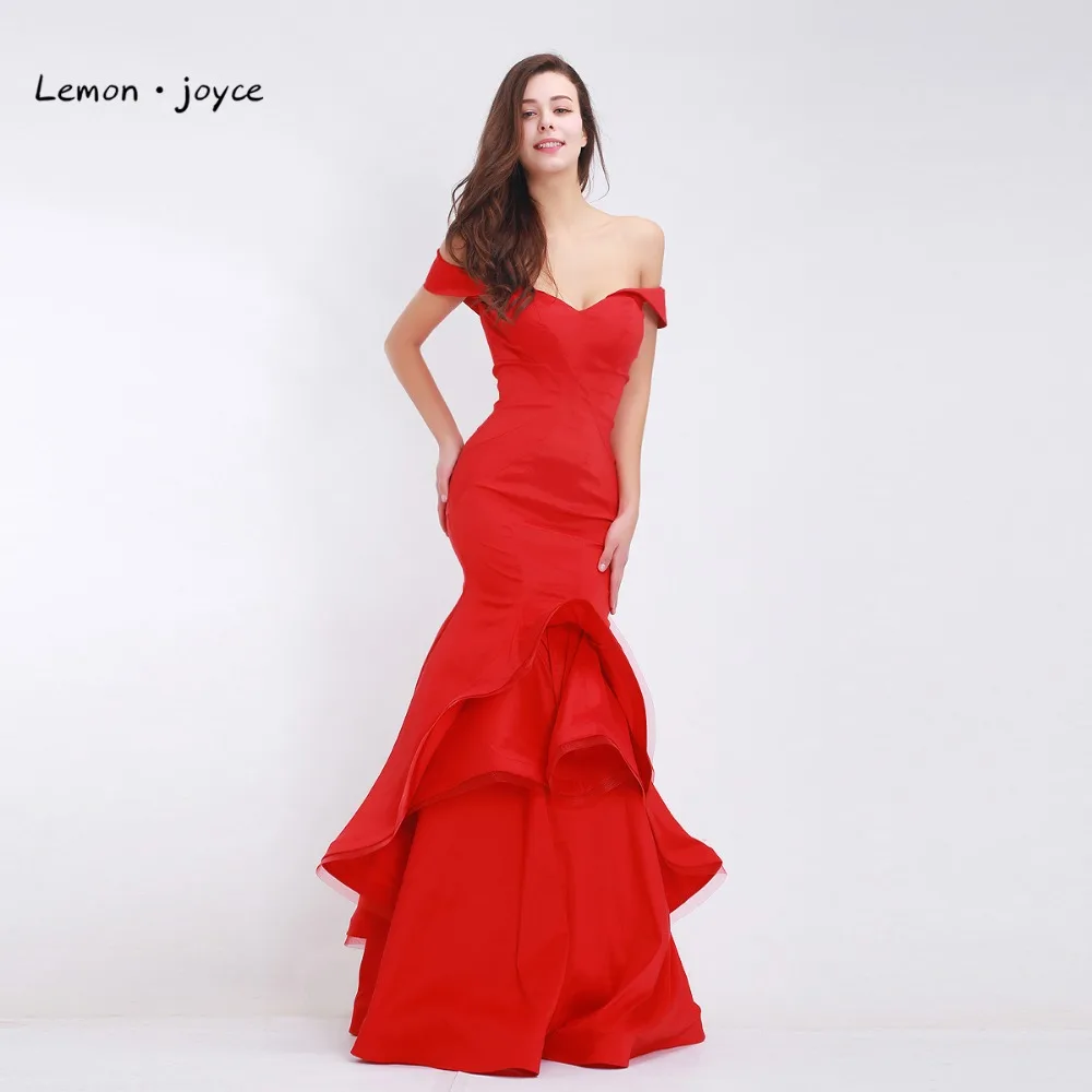 Red Evening Dresses Long Mermaid 2018 Elegant Boat