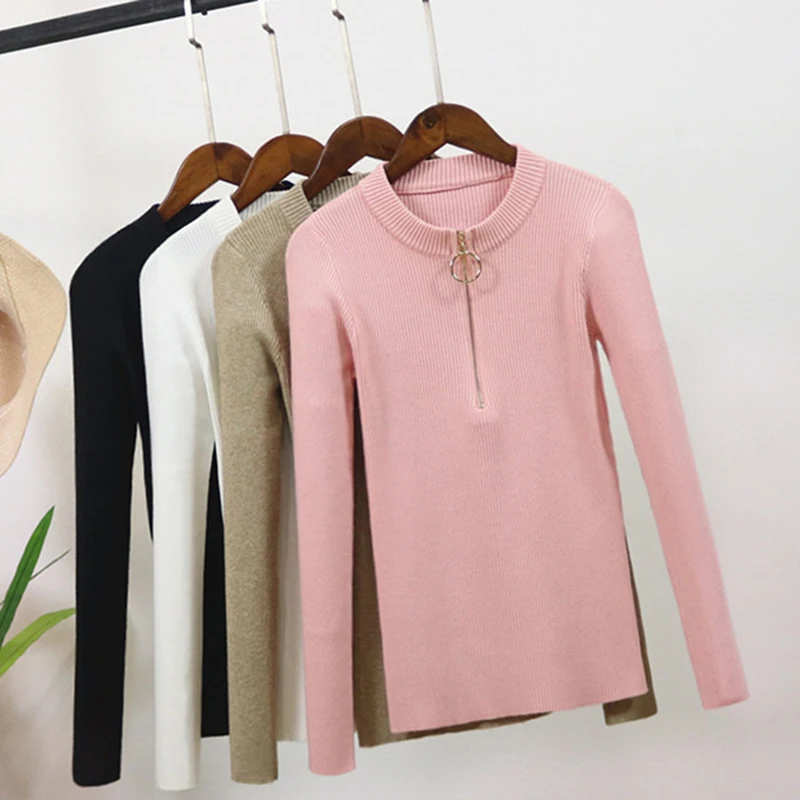 

New Fashion Autumn Slim Knitted Sweater Women Heigh Quality Chic Zipper Pullover Sexy Sweater O Neck Long Sleeve Pullovers