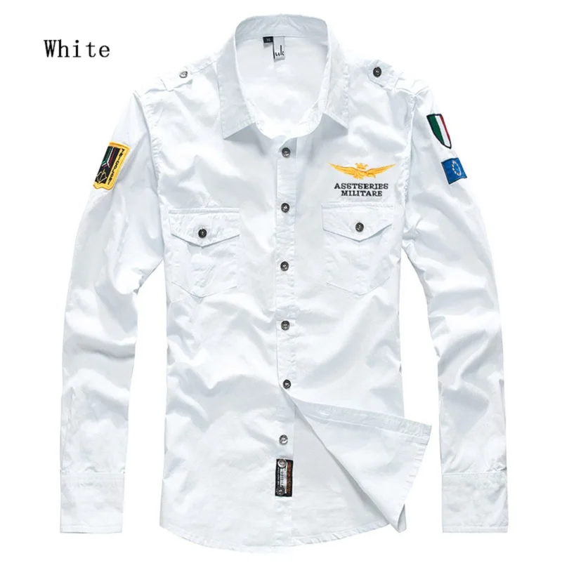 MA1 военный ВВС рубашки мужские размера плюс вышивка армейская тактическая футболка с пилотом модная повседневная с длинным рукавом Униформа хлопковая рубашка - Цвет: White