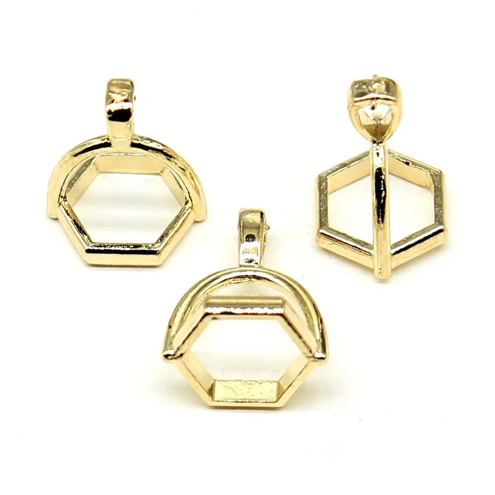 

30pcs KC Gold Color 13x16mm Pendant Clip Clasp Bail Beads Fit Hexagonal Column Quartz Natural Stone Pendants For Jewelry Making
