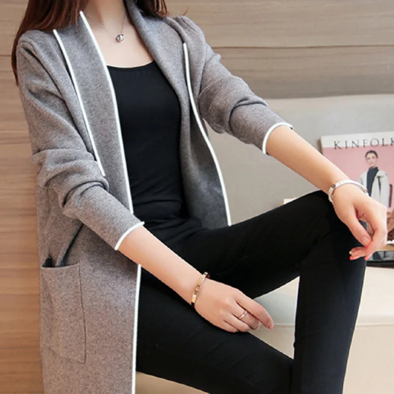 

Open Stitch Cardigan Jackets Turn Down Collar Long Coats Office Lady Long Sleeve Autumn Winter Coat