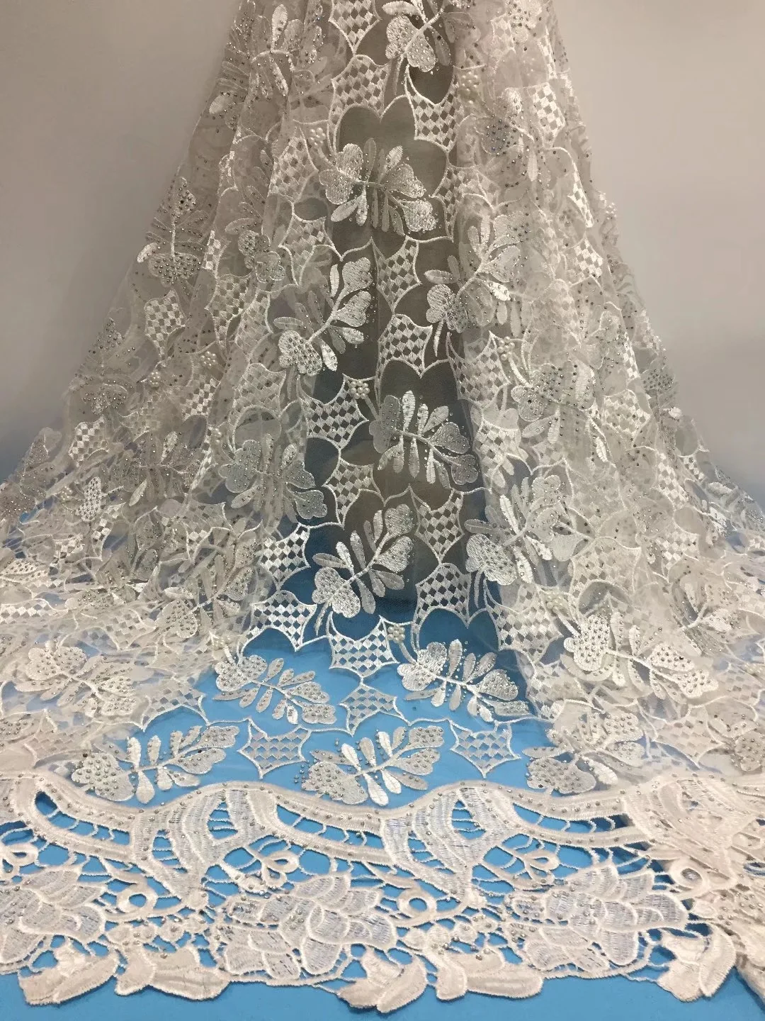 

BEAUTIFICAL net lace fabrics 2019 african french lace fabrics rhinestones lace fabric 5 yards/lot for evening dresses ML25N127