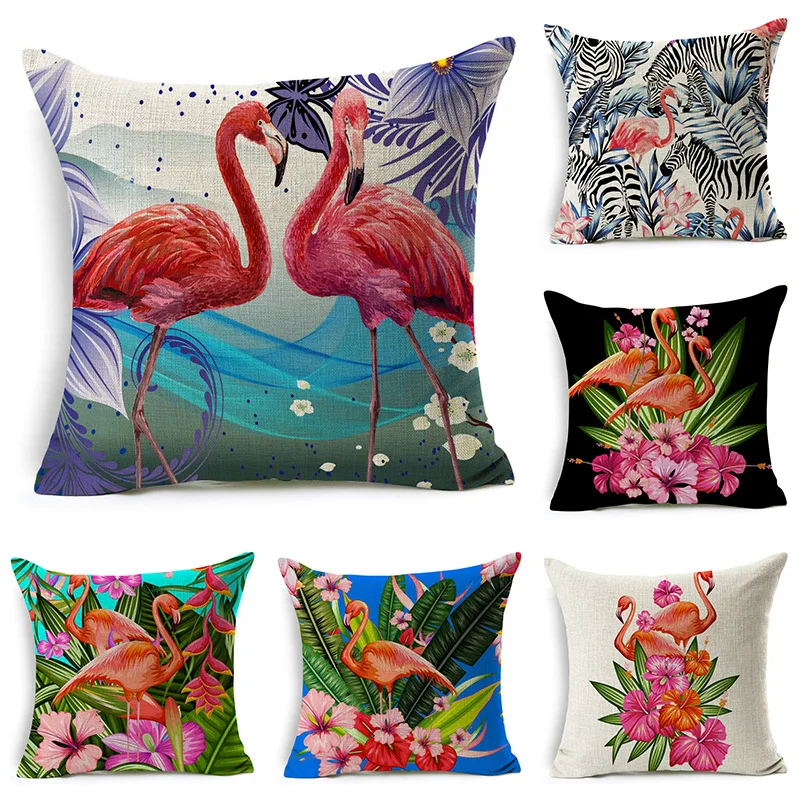 

Nordic Flamingo Tropical Leaf Cushion Cover Flower Polyester Throw Pillow Home Decoration Sofa Decorative Pillowcase 45*45cm