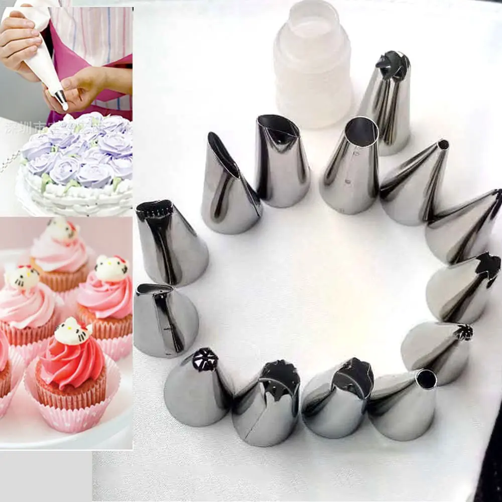 

16 PCS/Set Silicone Pastry Bag Nozzles Tips DIY Icing Piping Cream Reusable Pastry Bags +14 Nozzle Set Cake Decorating Tools