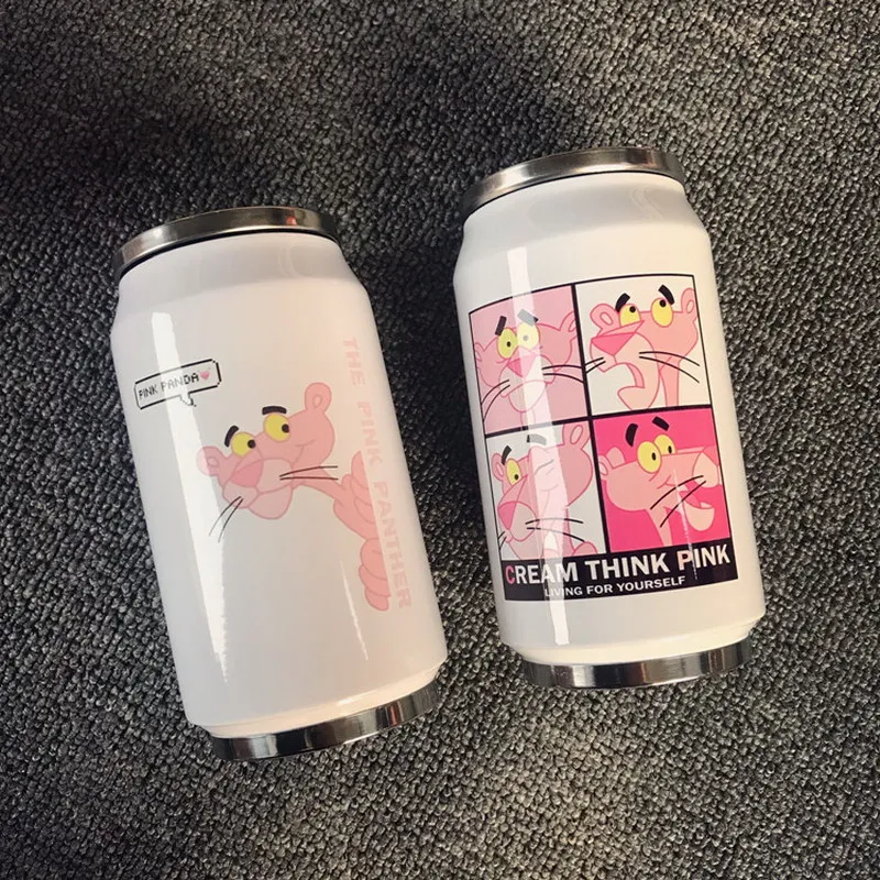 300ml Cute Funny With Straw Coffee Mug Vacuum Cup Thermos Stainless Steel Tumbler Thermocup Travel Drink Bottle Beverage Can