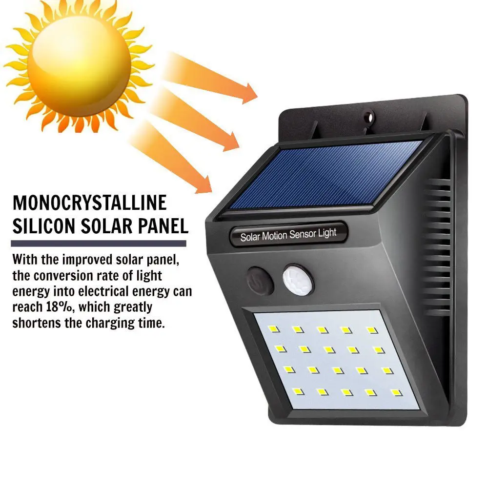 20 LED Solar Power PIR Motion Sensor Wall Light Outdoor Waterproof Energy Saving Street Yard Path Home Garden Security Lamp | Освещение