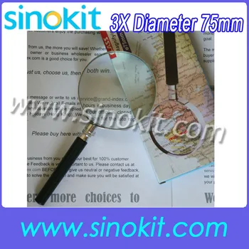 

Free Shipping 3X 75mm Bending Handle Semimetal Magnifier - 75Half Gold