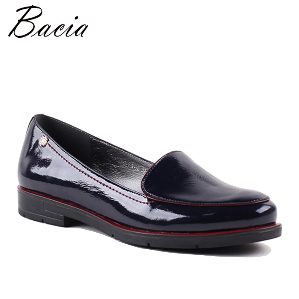 

Bacia Newest Women Genuine Leather Shoes Blue Color Flats Handmade High Quality Shoes Casual Solid Slip-on Flats MWA010