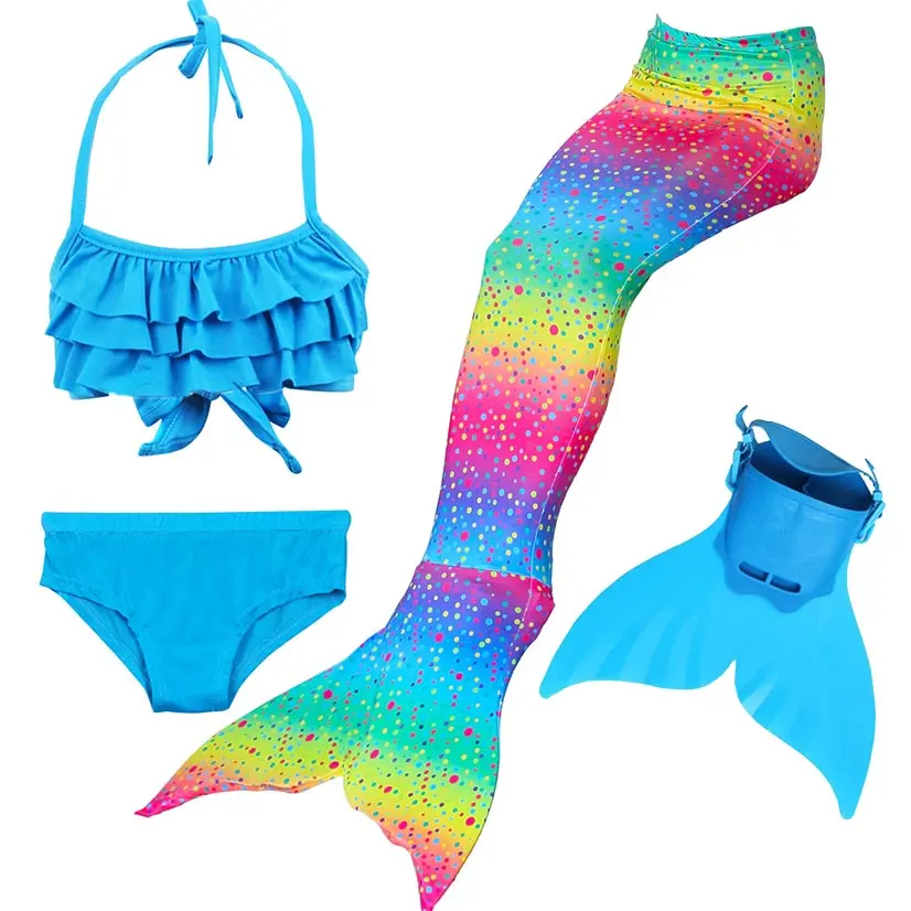Женский детский костюм «хвост русалки», купальный костюм русалочки с моноластом, со стразами, комплект из 4 предметов, для девочек