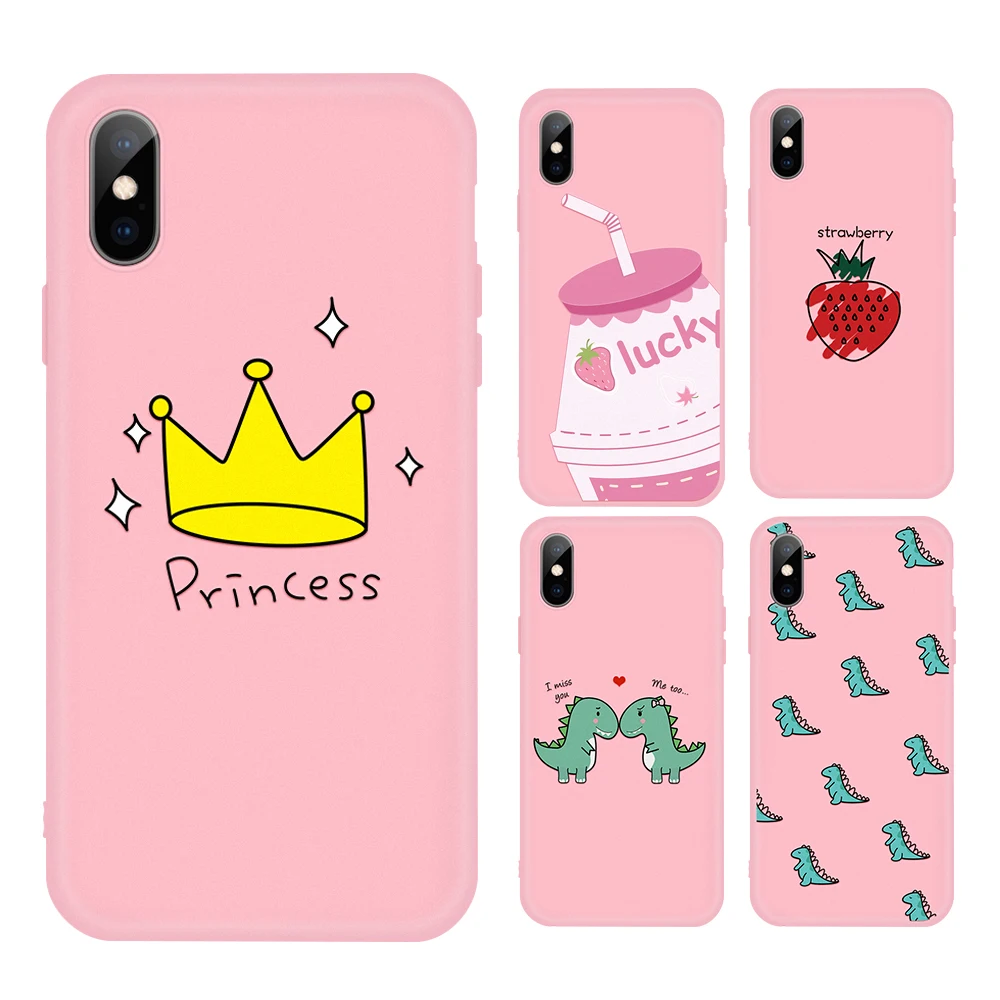 Новый розовый чехол для iPhone 7 8 X XS Max XR 5 5S SE милые чехлы телефонов мультяшная Корона