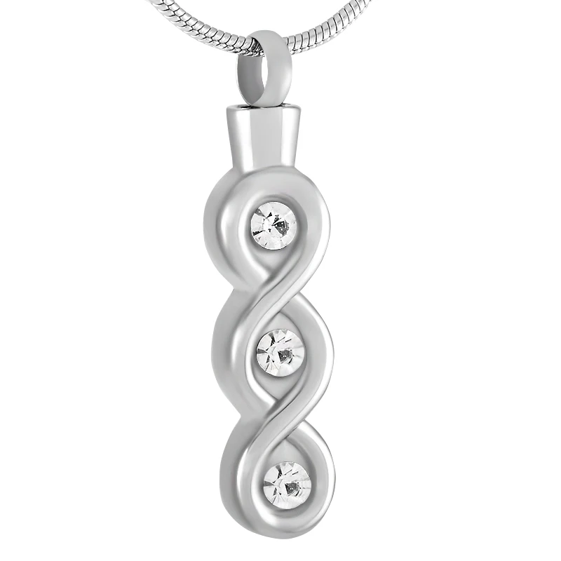 

IJD9260 Silver Tone Stainless Steel Long Infinity Cremation Urn Pendant Neckalce With Crystal Keepsake Ashes Memorial Jewelry