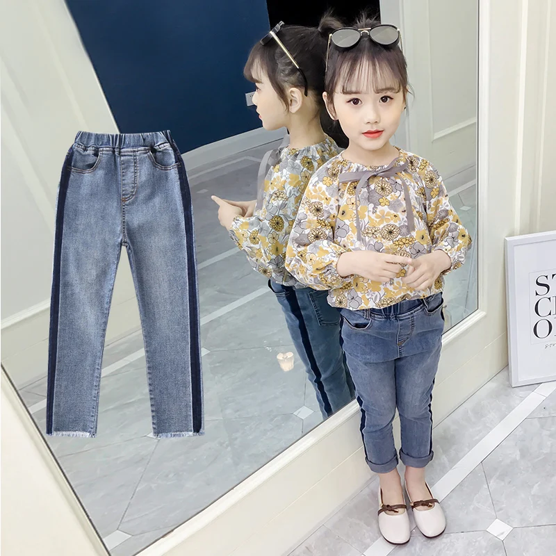 

Girls Jeans for Baby Kids Clothes Solid Denim Long Pants Casual Trousers Elastic Waist Pencil Pants 6 8 10 12 Years Vestidos