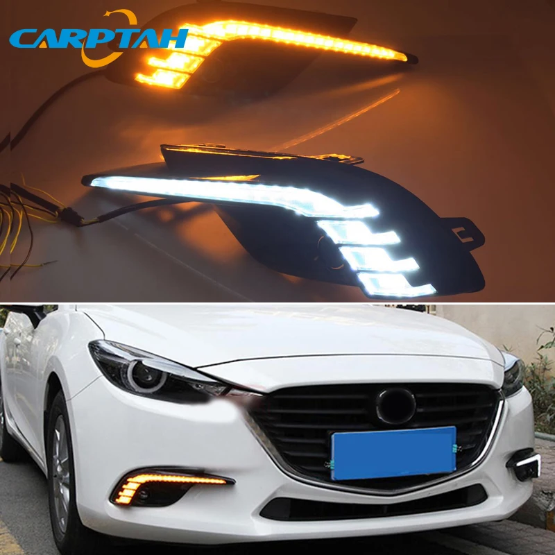 

LED Daytime Running Light For Mazda 3 Axela 2017 2018 Waterproof 12V Yellow Turn Signal Indicator Light Bumper Lamp LED DRL