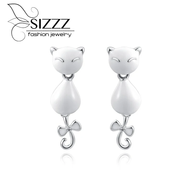 

SIZZZ 2018 Foreign trade selling jewelry wholesale Earrings White Cat Stud Earrings for women