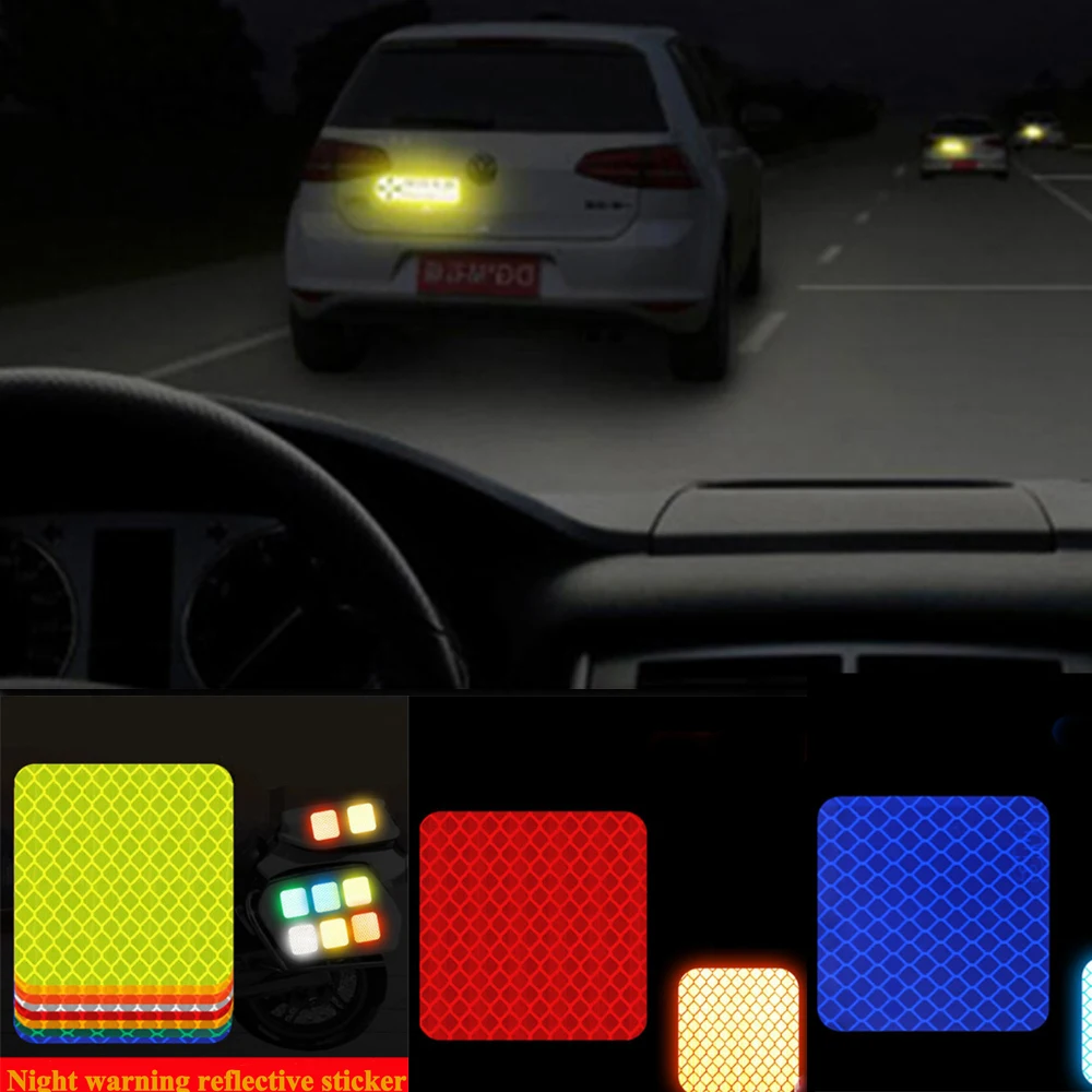 

4PCS Reflective Stickers Car Decorative Bike Square Warning Label Reflective Safety Warning Car Exterior Decoration Sticker