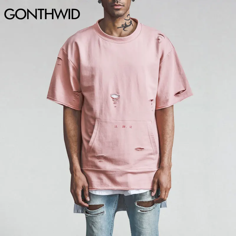 Shirt Mens Distressed Ripped Holes 