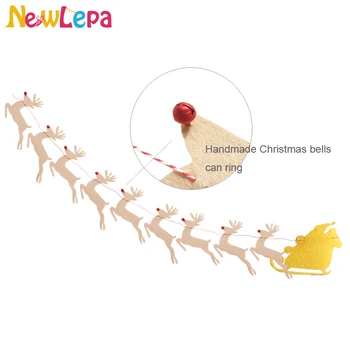 

Hand Stitched Christmas Jingle Bells Elk Sleighs Banner Garland Flag Christmas New Year Home Decorations