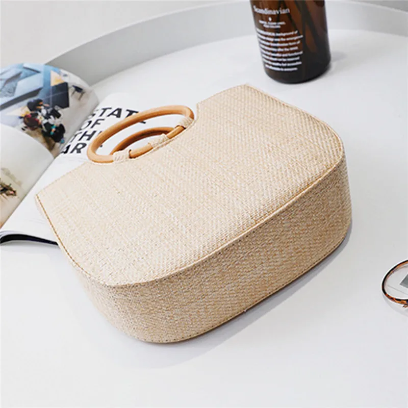 AEQUEEN 2018 الصيف دائرة خشبية مقبض محبوك حقيبة يد حقائب قش ل حقيبة نسائية صغيرة حقيبة الروطان Crossbody حقيبة الشاطئ اليد حقيبة bolso