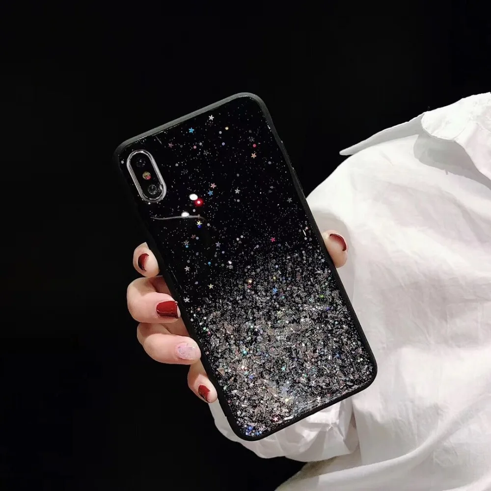 HUANQING Flash powder starry sky gold foil mobile phone shell For iPhone 6 6S 7 7Plus 8 8Plus fashion For XR XS Max luxury Phone case4