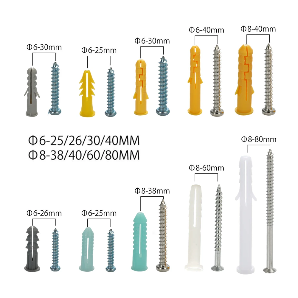 

wide application 200pcs Self Drilling Screws Expansion Plastic Sleeve Assortment Set Kit with Storage Box easy installation