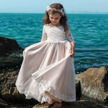 Flor de encaje vintage vestido de niña para ocasión especial ith perlas Vestido de primera comunión vestidos de desfile baratos para princesa