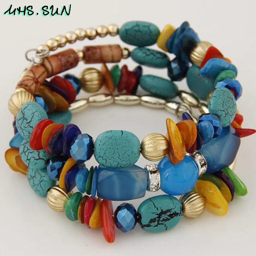 10,BX010,$2.2, Bohemian Women Layered Bracelets Fashion National Stone Beaded Shell Bracelets Charm Ethnic Jewelry Female Party Gift