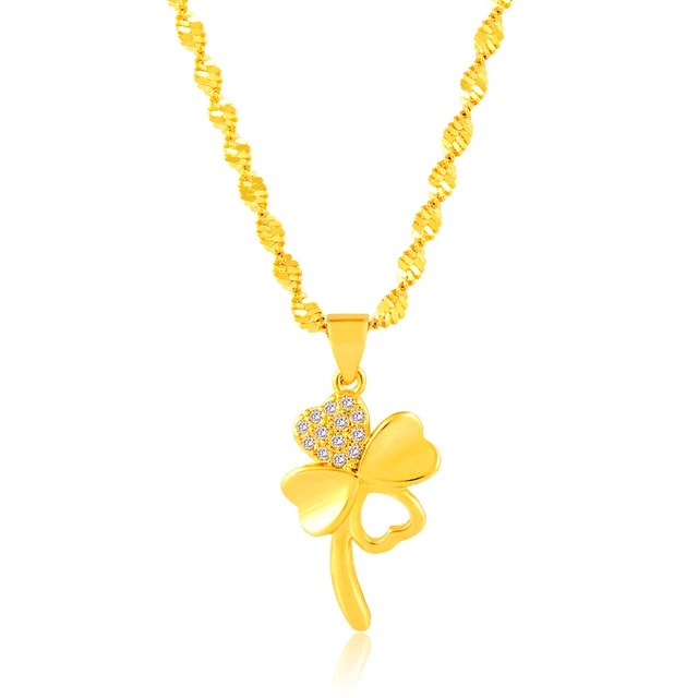 Good Luck Charm Necklace Jewelry 24K Gold Color Plated Crystal