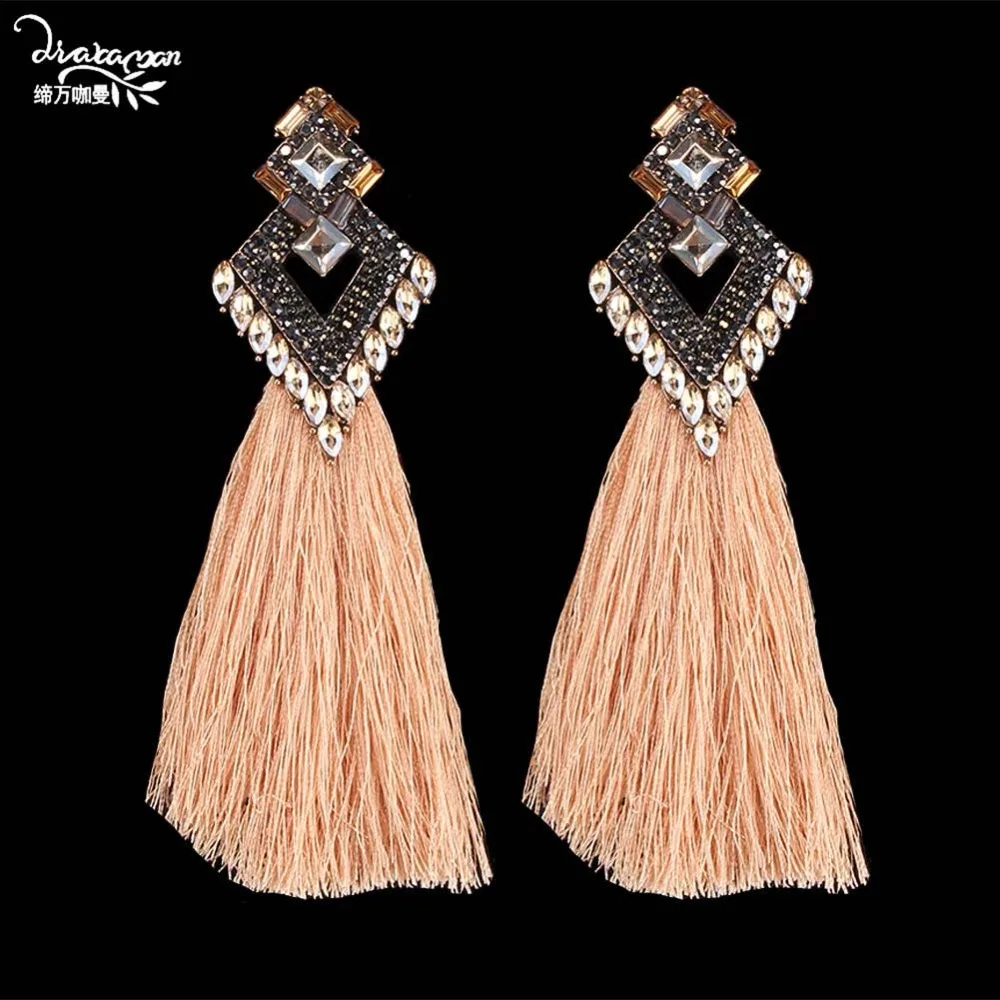 Dvacaman Square Crystal Big Drop Earrings Women Long Tassel Earrings Large Hanging Earrings Wedding Party Statement Jewelry AQ61