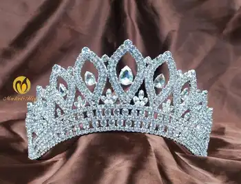 Miss Beauty Pageant 3.5\" Tiara Hairband Women Heaband Clear Austrian Rhinestone Princess Silver Crown Hair Accessories