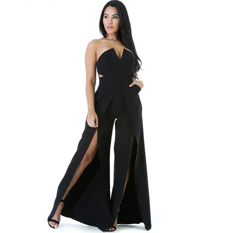Women Runway Elegant Strapless Jumpsuit Sexy Off Shoulder Cut Out Split Wide Leg Jumpsuits and Rompers Birthday Club Overalls Women Runway Elegant Strapless Jumpsuit Sexy Off Shoulder Cut Out Split Wide Leg Jumpsuits and Rompers Birthday Club Overalls
