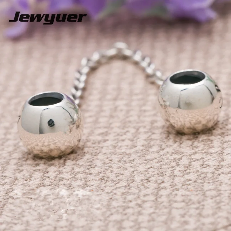 

925-sterling-silver Round Ball Safety Chain Charm Beads For Jewelry Making with Brand Logo Fit Bracelet DIY SF011