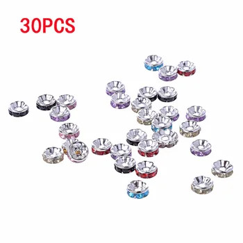 

JAVRICK 30 pcs / set DIY Jewelry Making Colorful Strass Plated Rondelle Spacer Beads 8 mm