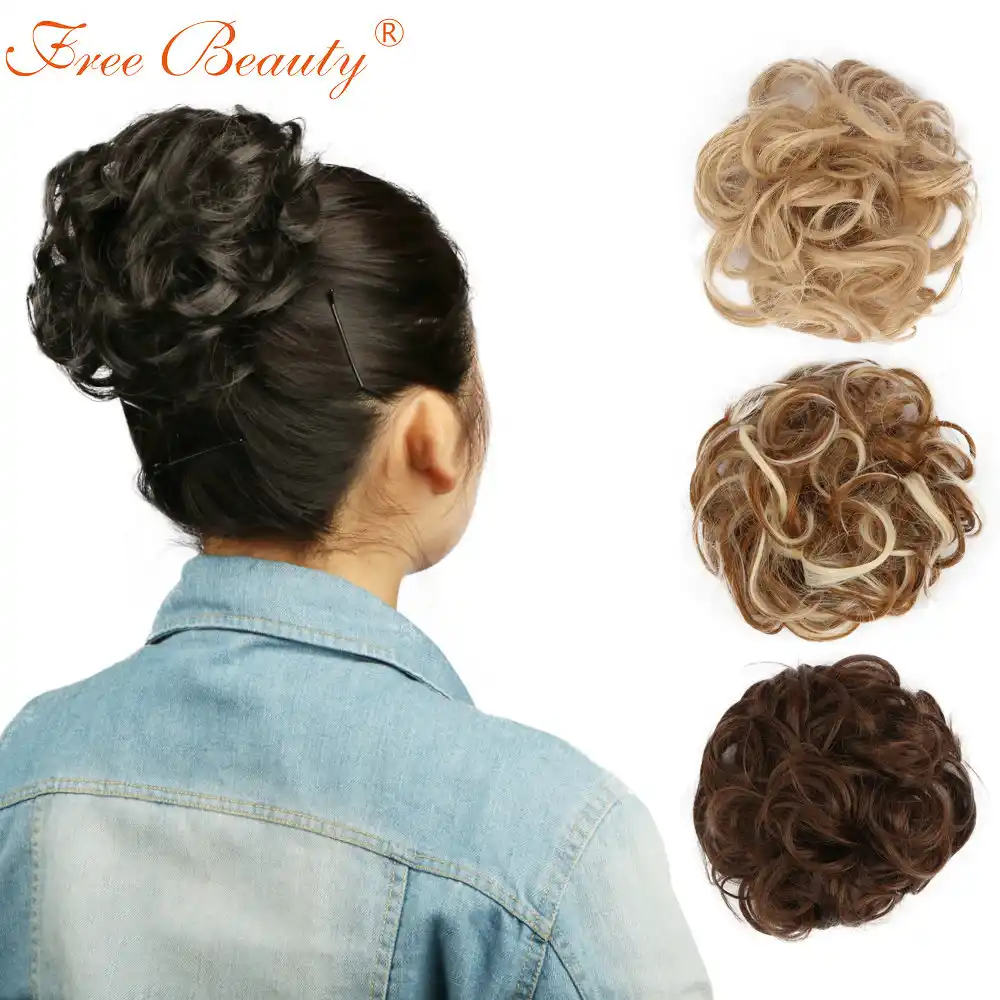 Synthetic Curly Chignon Bun Clip In Hair Extensions Blonde Brown