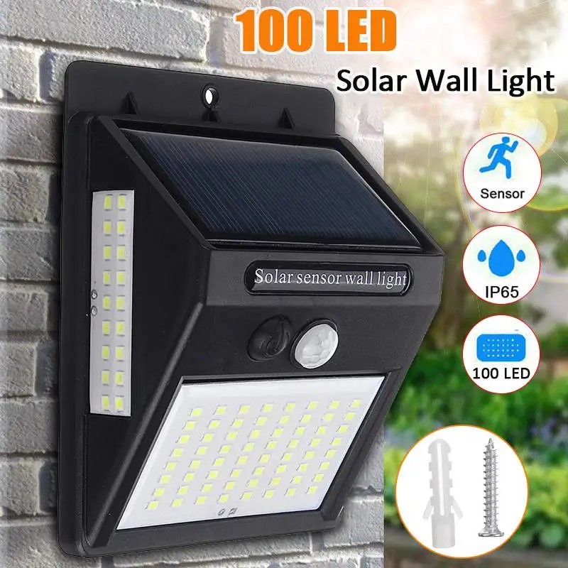 

2PCS 100 LED Solar Light Outdoor Solar Wall Lamp PIR Motion Sensor Wall Light Waterproof Solar Powered Sunlight for Garden Decor