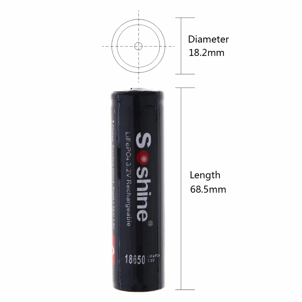Soshine 2pcs 1800mAh Высокая емкость LiFePO4 3 2 V 18650 аккумуляторная батарея с защищенной