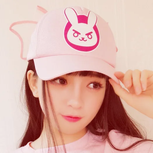 

OW D.va DVA Logo Cosplay Hats Adjustable Pink Cute Girls Cotton Baseball Caps Accessories Halloween Gift