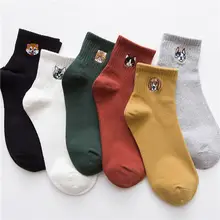 Женские носки хлопковые для девочек с вышивкой в виде животных, теплые носки на осень и зиму, удобные и дышащие