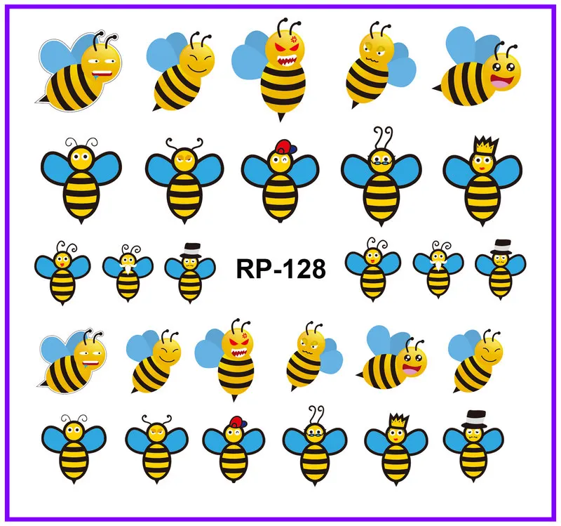 UPRETTEGO дизайн ногтей Красота наклейка на ногти водная наклейка слайдер мультфильм насекомых мед пчелы цветок сладкие сердца APIS APIDAE RP127-132 - Цвет: RP128