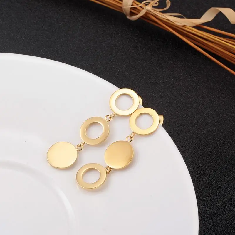 

Trendy Long Irregular Geometric Dangles Earrings Jewelry Round Stainless Dangle Drop Earrings for Women Girls Gift