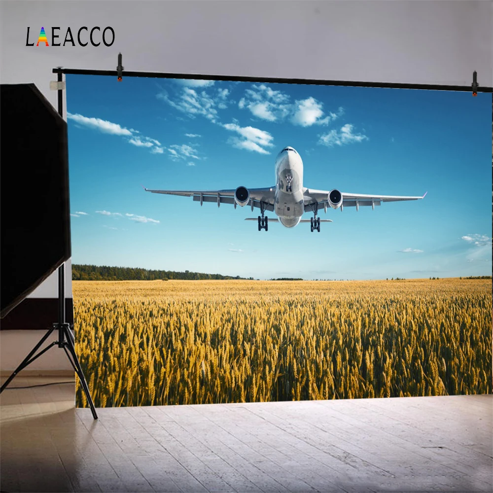 Laeacco самолет снять сельские земли облачно детская сцена фотографические фоны Индивидуальные фотографии фонов для фотостудии