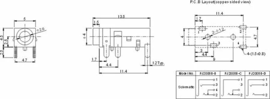 EClyxun 10 шт. DIP 2,5 мм Женский аудио разъем PJ-208B 4-контактный разъем для зарядки diy запчасти