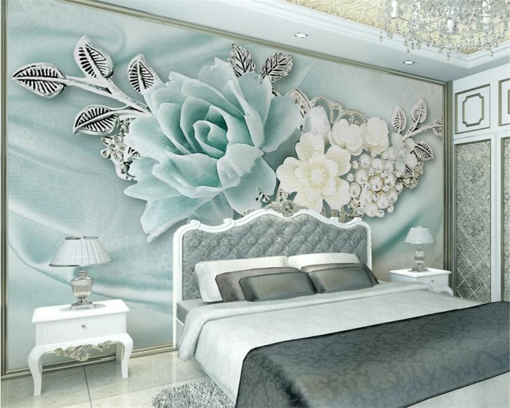 Beibehang カスタム大 3d 壁紙ミントグリーンジュエリー真珠油絵の花テレビの背景の壁の 3d 壁紙 Papel デ Parede Papel De Parede De Parede3d Wallpaper Aliexpress