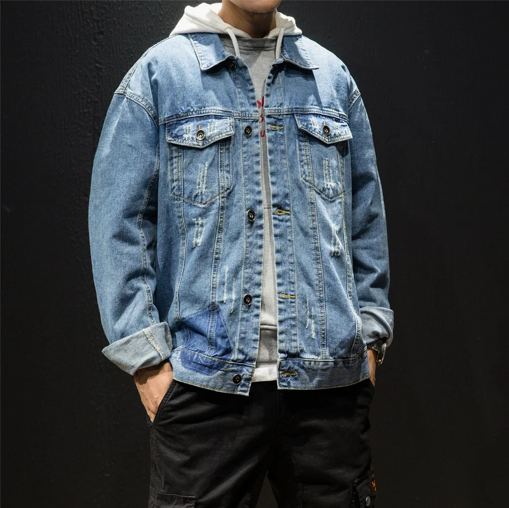 Brand New Men Autumn Jacket Loose Turn Down Collar Jeans Jackets Men Long Sleeve Outwear Windbreaker Coat Men's Clothing 2XL-XS