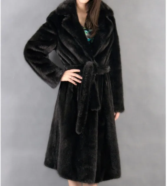 Hiver Manteau down Furry Vison Ceinture Col Moelleux Turn Vetement Mince Femmes Long Fourrure Taille Aw306 Veste Faux De Plus Outwear 2018 Sn5zqBA