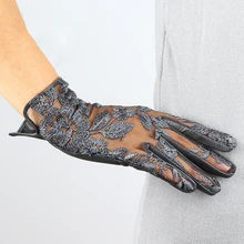 Модные брендовые кружевные перчатки из натуральной кожи женские перчатки из овечьей кожи женские уличные перчатки для водителя с защитой от солнца
