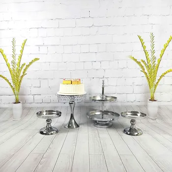 

1pcs-5pcs/ set Gold Silver Plated Mirror Top Cake Stand Shiny Gloss Round Wedding Dessert Cupcake Pedestal Display